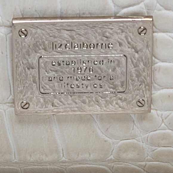 Vintage Liz Claiborne Purse Bag Off White Pink Alligator Imprint Shoulder - Picture 9 of 14